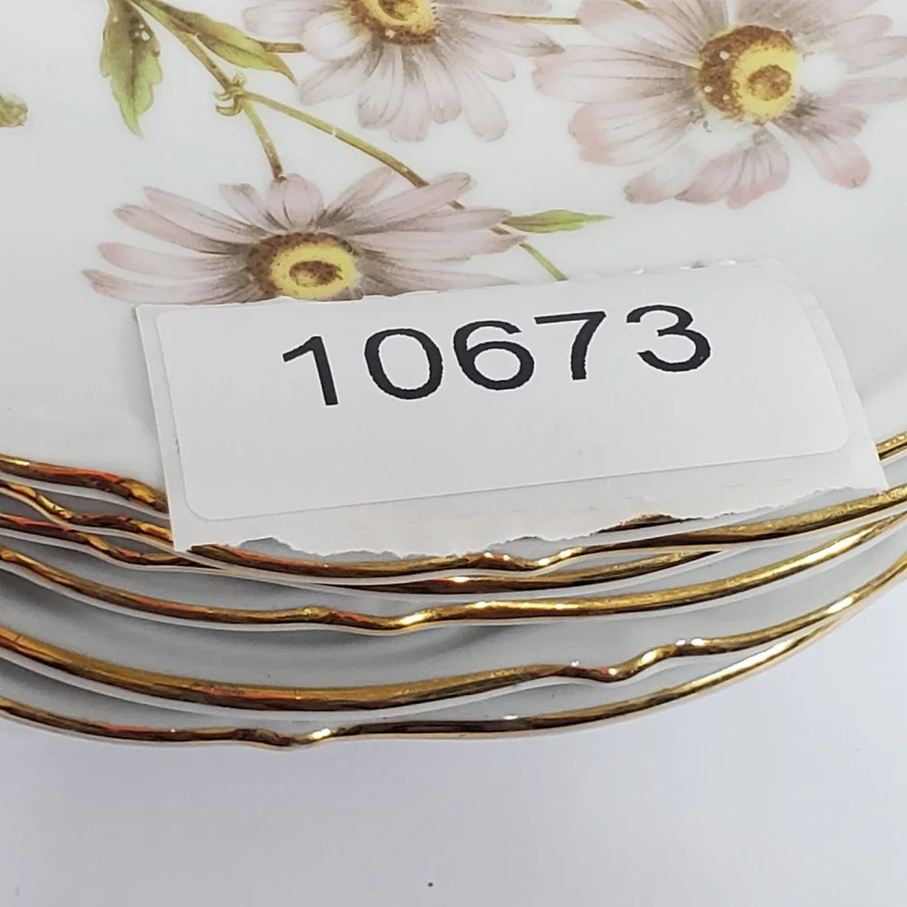 Mitterteich Salad Plates  7.5in White Floral Daisy Bell Gold Trim Lot of 6